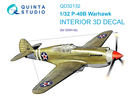 P-40B 3D-Printed & coloured Interior on decal paper (GWH) 1/32