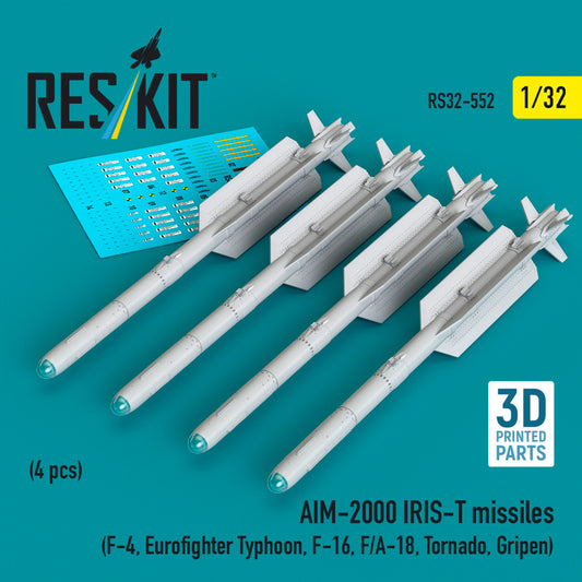 AIM-2000 IRIS-T missiles (4 pcs) (F-4, Eurofighter Typhoon, F-16, F/A-18, Tornado, Gripen) (3D Printed) (1/32)