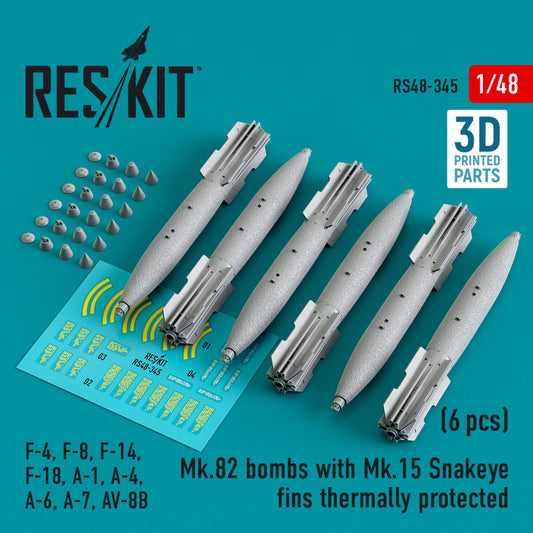 Mk.82 bombs with Mk.15 Snakeye fins thermally protected (6 pcs) (3D Printed) (1/48)