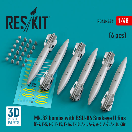 Mk.82 bombs with BSU-86 Snakeye II fins (6 pcs) (3D Printed) (1/48)