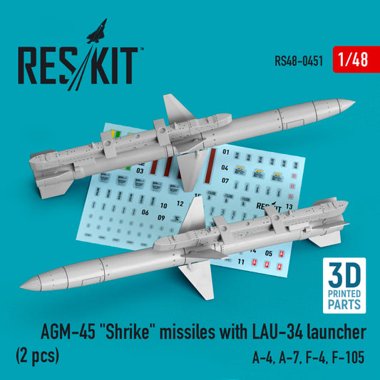 AGM-45 "SHRIKE" MISSILES WITH LAU-34 LAUNCHER (2 PCS) (3D PRINTED) (1/48)