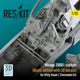 MIRAGE 2000B COCKPIT (BASIC EDITION WITH 3D DECALS) FOR KITTY HAWK / ZIMIMODEL KIT (3D PRINTED) (1/32)