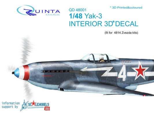 Yak-3 - 3D-Printed & coloured Interior (for 4814 Zvezda kit)