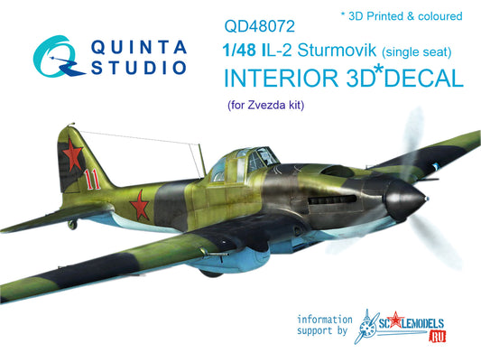 Il-2 Single seat 3D-Printed & coloured Interior on decal paper (for kit)