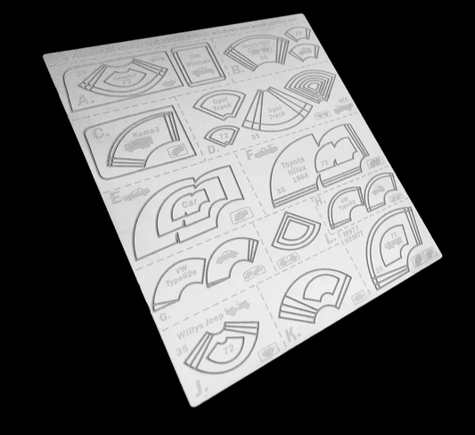 1/35 Mask cutting mat rear windows and wipers of tank and vehicle