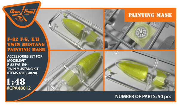 1/48 F-82F/G, E/H Twin Mustang painting mask on "yellow kabuki paper" for Modelsvit