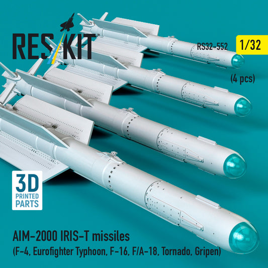 AIM-2000 IRIS-T missiles (4 pcs) (F-4, Eurofighter Typhoon, F-16, F/A-18, Tornado, Gripen) (3D Printed) (1/32)
