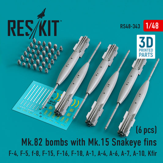 Mk.82 bombs with Mk.15 Snakeye fins (6 pcs) (3D Printed) (1/48)