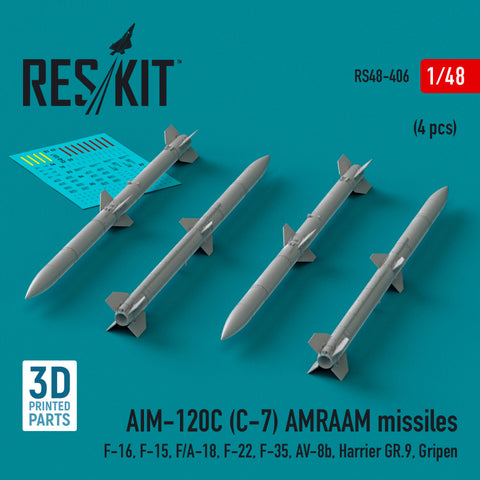 AIM-120C (C-7) AMRAAM missiles (4 pcs) (3D Printed) (1/48)