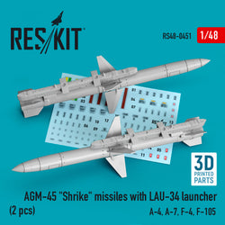 AGM-45 "SHRIKE" MISSILES WITH LAU-34 LAUNCHER (2 PCS) (3D PRINTED) (1/48)
