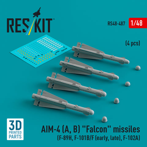 AIM-4 (A, B) "Falcon" missiles (4 pcs) (3D Printed) (1/48)