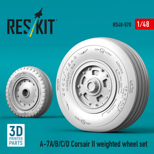 A-7A/B/C/D Corsair II weighted wheel set (3D Printed) (1/48)