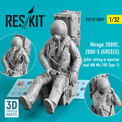 Mirage 2000C, 2000-5 (GREECE) pilot sitting in ejection seat MB Mk.10Q (Type 1) (3D Printed) (1/32)
