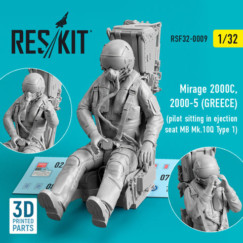 Mirage 2000C, 2000-5 (GREECE) pilot sitting in ejection seat MB Mk.10Q (Type 1) (3D Printed) (1/32)