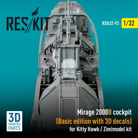 MIRAGE 2000B COCKPIT (BASIC EDITION WITH 3D DECALS) FOR KITTY HAWK / ZIMIMODEL KIT (3D PRINTED) (1/32)