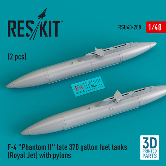 F-4 "PHANTOM II" LATE 370 GALLON FUEL TANKS (ROYAL JET) WITH PYLONS (2 PCS) (3D PRINTED) (1/48)