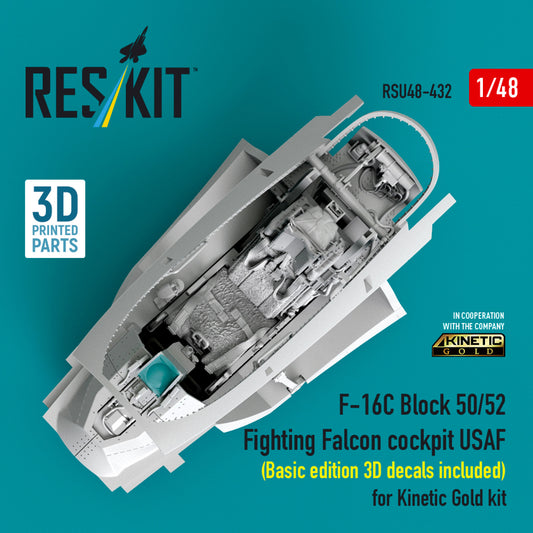 F-16C Block 50/52 Fighting Falcon cockpit USAF (Basic edition 3D decals included) for Kinetic Gold kit (3D Printed) (1/48)