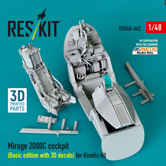 Mirage 2000C cockpit (Basic edition with 3D decals) for Kinetic kit (3D Printed) (1/48)