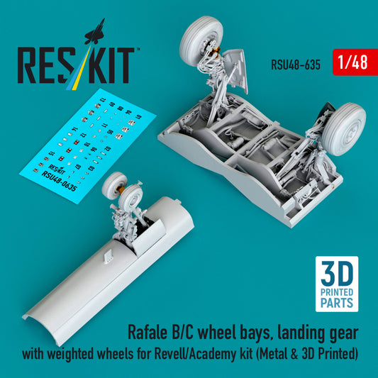 Rafale B/C wheel bays, landing gear with weighted wheels for Revell/Academy kit (3D Printed) (1/48)