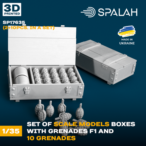 Set of scale models "Boxes with grenades F1 (2 psc) and 10 Grenades" 1/35