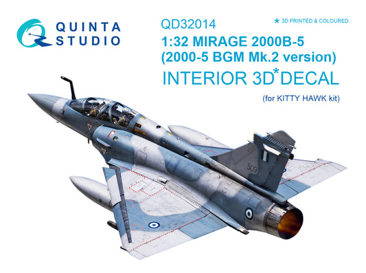 Mirage 2000B-5 (2000-5BGM Mk2) 3D-Printed & coloured Interior on decal paper (for Kitty Hawk kit)