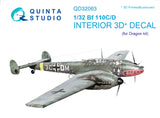 Bf 110C/D 3D-εκτυπωμένο &amp; έγχρωμο εσωτερικό σε χαρτί χαλκομανίας (για κιτ Dragon)