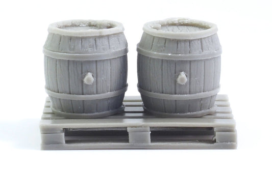 Set of 2 Wooden Barrels and Wooden Pallet