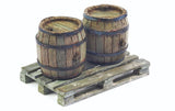 Set of 2 Wooden Barrels and Wooden Pallet