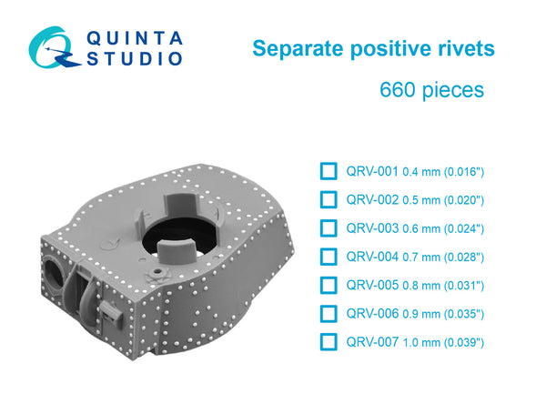 Separate positive rivets, 0.5mm (0.020") 660 pcs