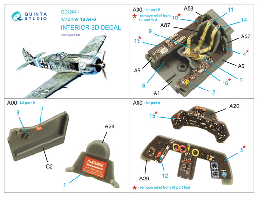 Fw 190A-8 3D-Printed & coloured Interior on decal paper (Eduard)