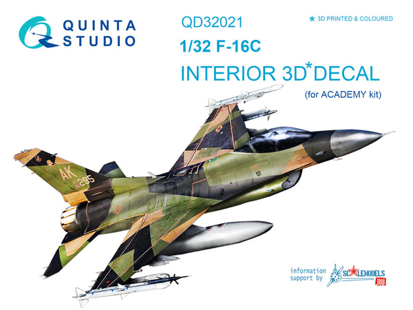 F-16C 3D-εκτυπωμένο &amp; έγχρωμο εσωτερικό σε χαρτί χαλκομανίας (για κιτ Academy)