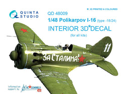 I-16 type 18/24 3D-Printed & coloured Interior on decal paper (for all kits)