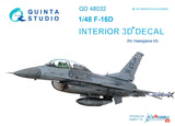F-16D 3D-εκτυπωμένο &amp; έγχρωμο εσωτερικό σε χαρτί χαλκομανίας (για κιτ Hasegawa)