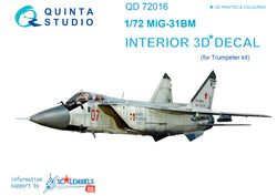 MiG-31BM 3D-Printed & coloured Interior on decal paper (for Trumpeter kit)