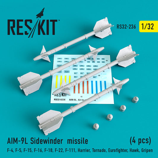 AIM-9L Sidewinder missiles (4 pcs) (F-4, F-5, F-15, F-16, F-18, F-22, F-111, Harrier, Tornado, Eurofighter, Hawk, Gripen) (1/32)