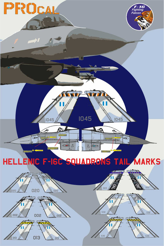 HELLENIC F-16C SQUADRONS TAIL MARKS + ROUNDERS AND NUMBERS